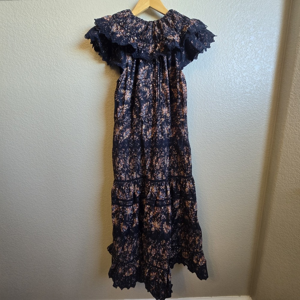 Ulla Johnson Jacqueline 8 Black Floral Pleated Cocktail Evening Midi Dress - Picture 12 of 14